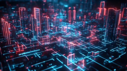 Fototapeta premium A futuristic cityscape with neon lights, creating a vibrant and dynamic scene.