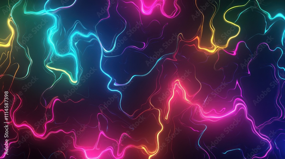 Poster Abstract Neon Lines Flowing Dynamically Across Dark Background