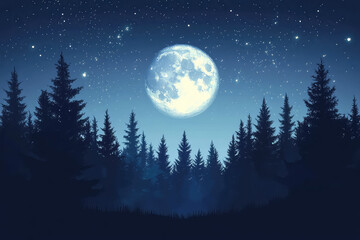 full moon night scene vector illustrations 