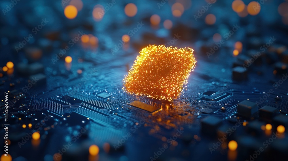 Poster luminous chip resting on circuit board