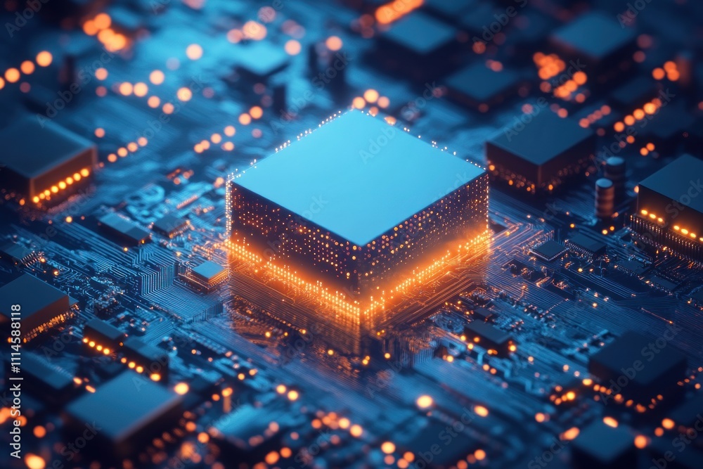 Poster Illuminated Central Processing Unit On Circuit Board