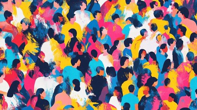 Vibrant Abstract Painting Of A Diverse Crowd