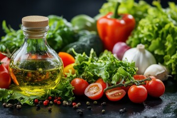 Fresh Vegetables And Olive Oil Ready For Cooking