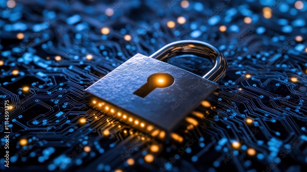 Poster digital security padlock on circuit board