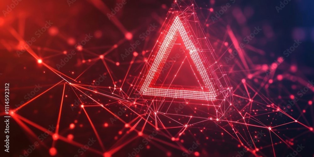 Poster red luminous triangle network digital abstract art