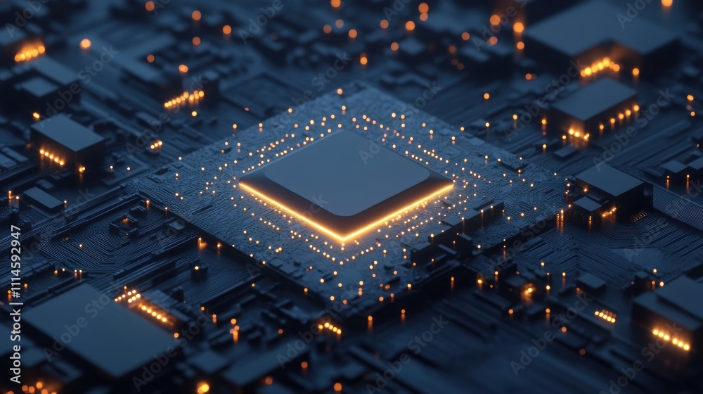 Poster Illuminated Central Processing Unit On Circuit Board