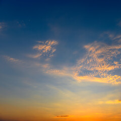 Fototapeta premium Beautiful sunset with sun and blue sky.