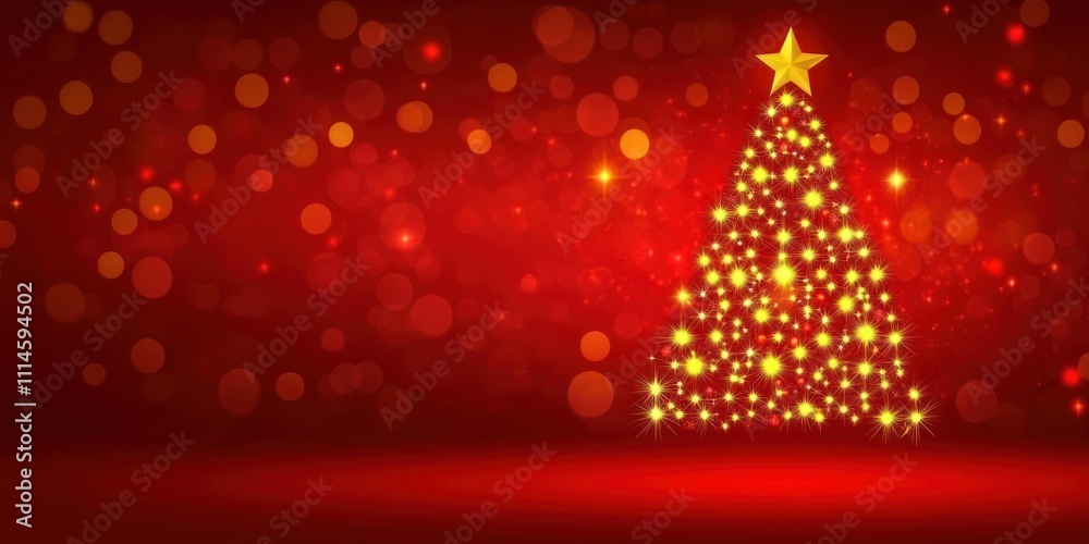 Poster sparkling christmas tree red background festive design