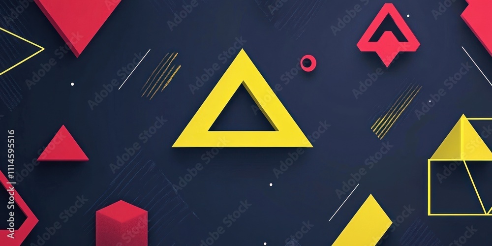 Poster Abstract Geometric Shapes Design Featuring Yellow and Red Triangles