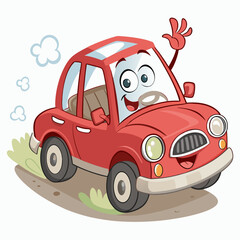 A cartoon illustration of a classic vintage red car with a toy-like design