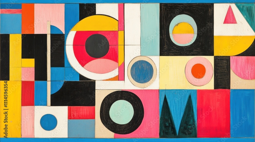 Poster abstract geometric composition with vivid colors and shapes