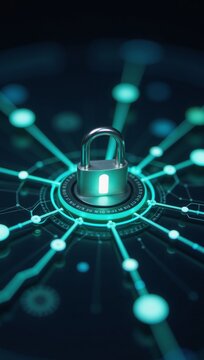 Padlock encircled by glowing network connections signifies digital security and safety