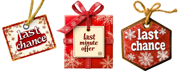 last minute offer labels / signs isolated over white (transparent) background; cutted elements for upgrading christmas/winter advertise