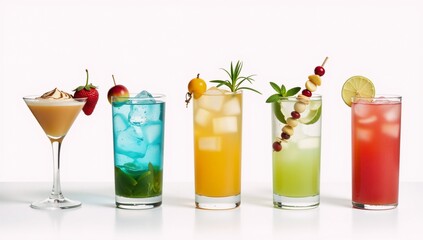 Fototapeta premium Collection of five colorful invigorating cocktails ideal for summer parties or evenings