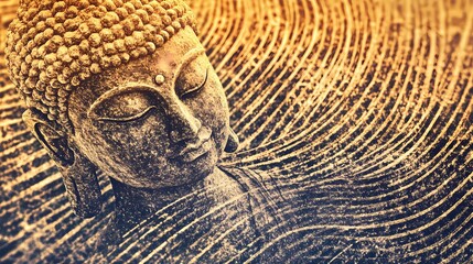 Artistic representation of a Buddha statue infused with mystical energy, evoking peaceful and sacred emotions in a tranquil setting.