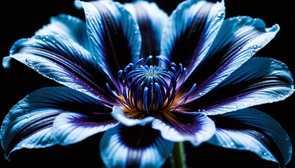 Macro Shot of a Radiant Purple and Blue Flower with Dewdrops.