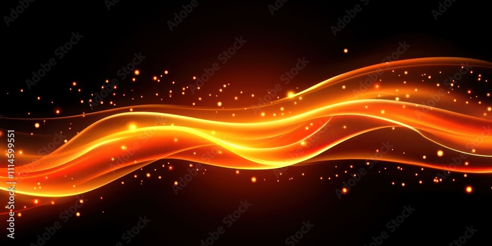 Poster abstract orange waves with glowing particles background