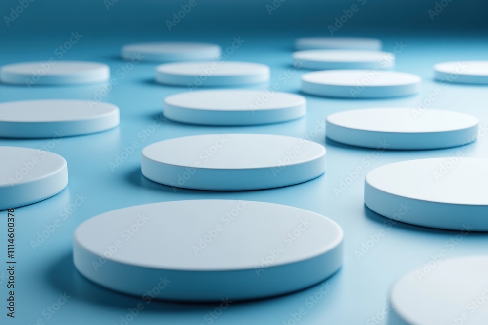 Poster light blue cylindrical platforms arranged in rows