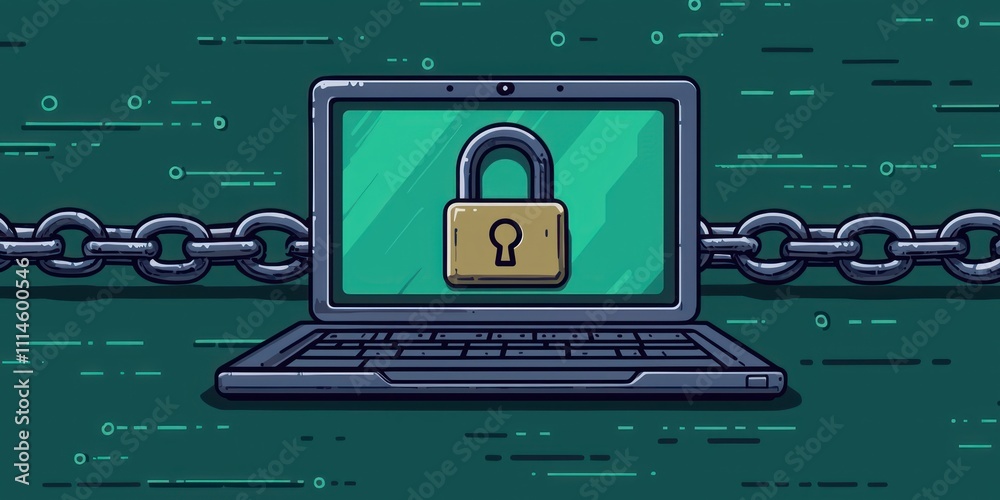 Poster Secured Laptop Computer Protected By Chain And Lock