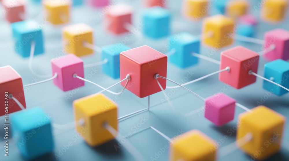 Aufkleber colorful cubes connected in a complex network system