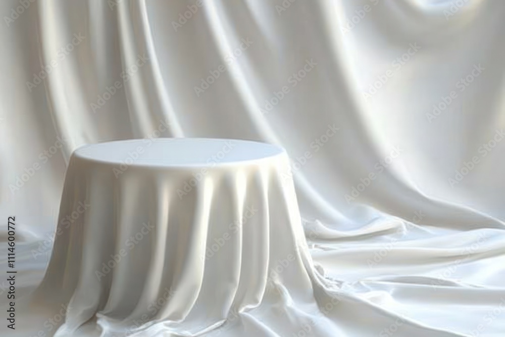 Poster white draped table cloth on circular table