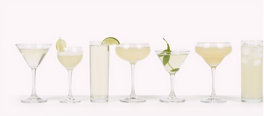 Photorealistic portrait featuring cocktails against a white background with an aspect ratio of 169