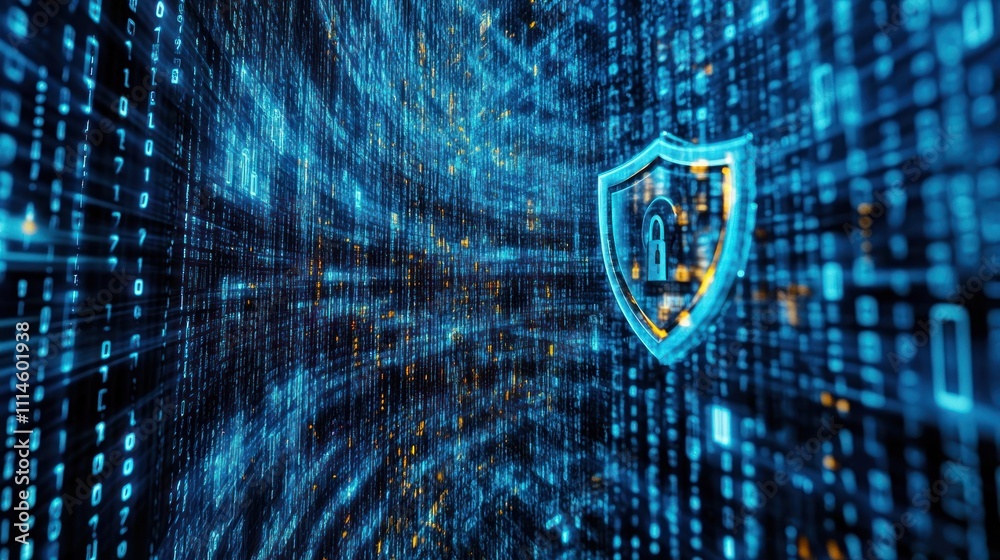 Poster Digital Security Shield Protecting Data Stream