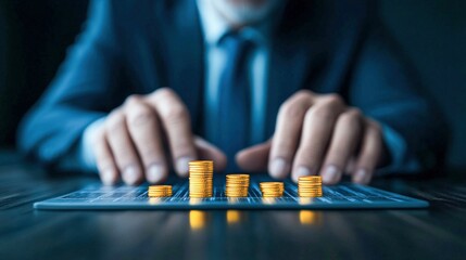 Fototapeta premium Businessman Counting Golden Coins