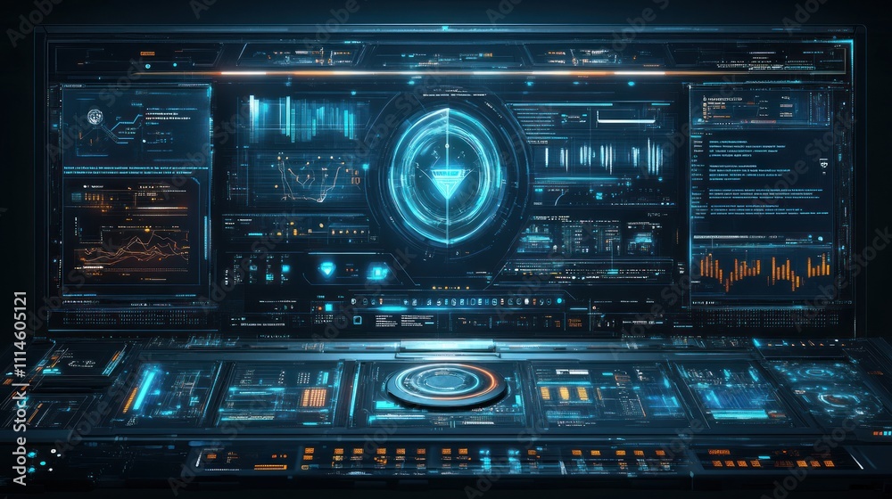 Poster Futuristic Technology Interface Display Shows Data Analysis