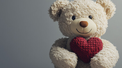 Obraz premium Cute teddy bear holding a heart, PNG transparency included, AI generated
