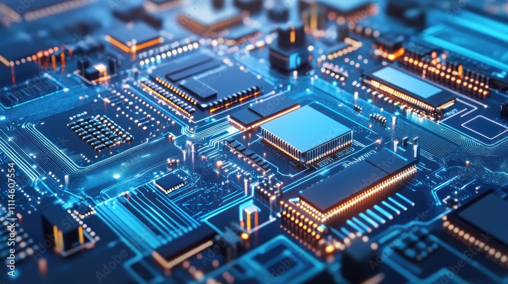 Aufkleber Illuminated Circuit Board Showing Complex Microchip Technology