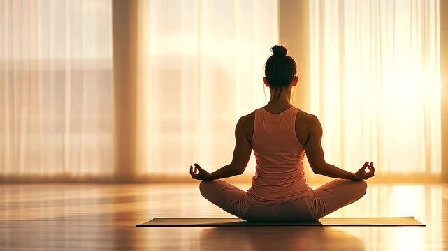 Sporty Woman in Ardha Matsyendrasana Pose in Minimalist Studio