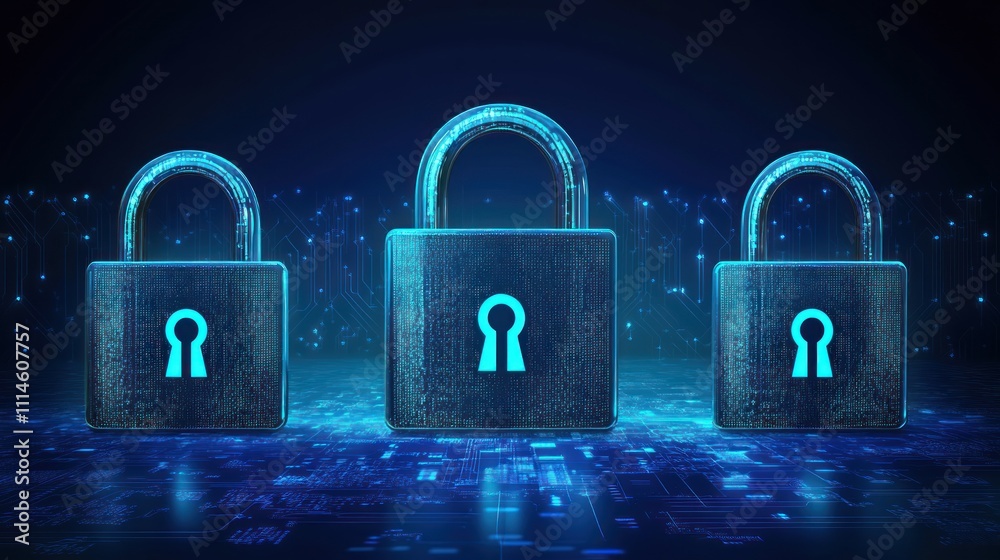 Aufkleber Three Digital Padlocks Symbolize Data Security Systems