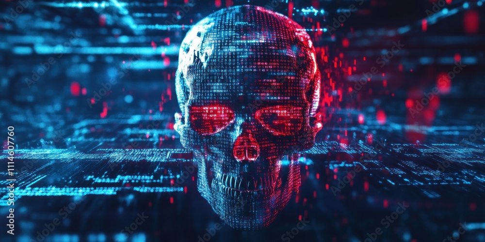 Fototapete Digital Skull Composed Of Binary Code Data Stream