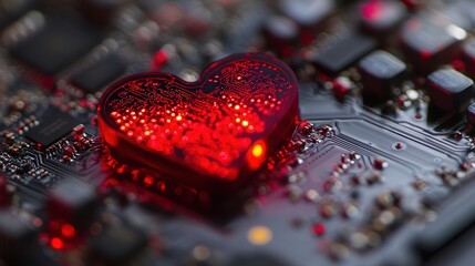 intricate heart-shaped electronic circuit on motherboard
