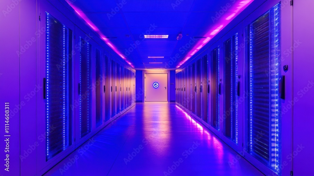 Poster illuminated server room corridor modern data center technology