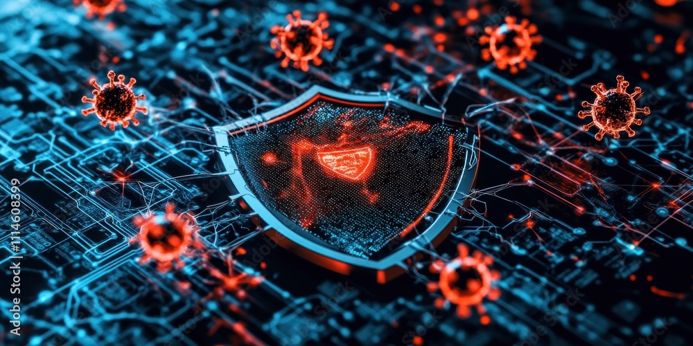 Poster digital shield protecting against cyber virus attack