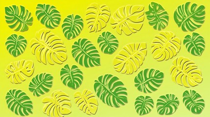 Green and Yellow Monstera Leaves Pattern Background