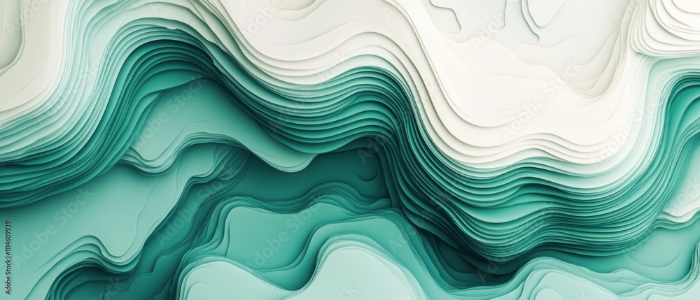 Poster abstract teal and white layered wave pattern
