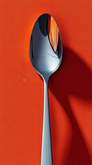 A Strikingly Designed Silver Spoon Against a Vibrant Orange Background
