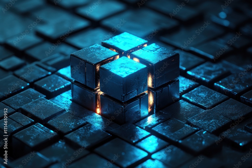 Aufkleber Glowing Cube Array Abstract Digital Art