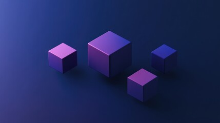 Obraz premium Abstract 3D rendering of four gradient cubes on a dark blue background.