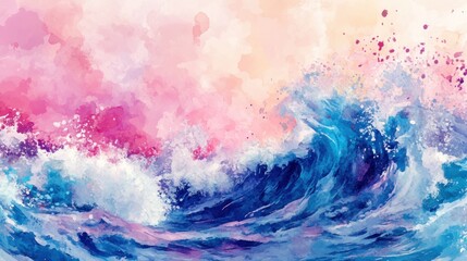 Obraz premium Abstract Watercolor Painting Of Ocean Waves And Sky