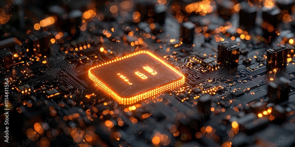 Poster Illuminated Central Processing Unit On Circuit Board