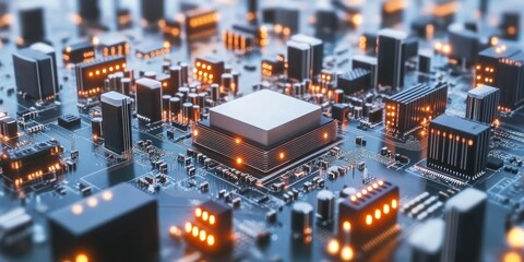 Obraz premium Illuminated Central Processing Unit On Circuit Board