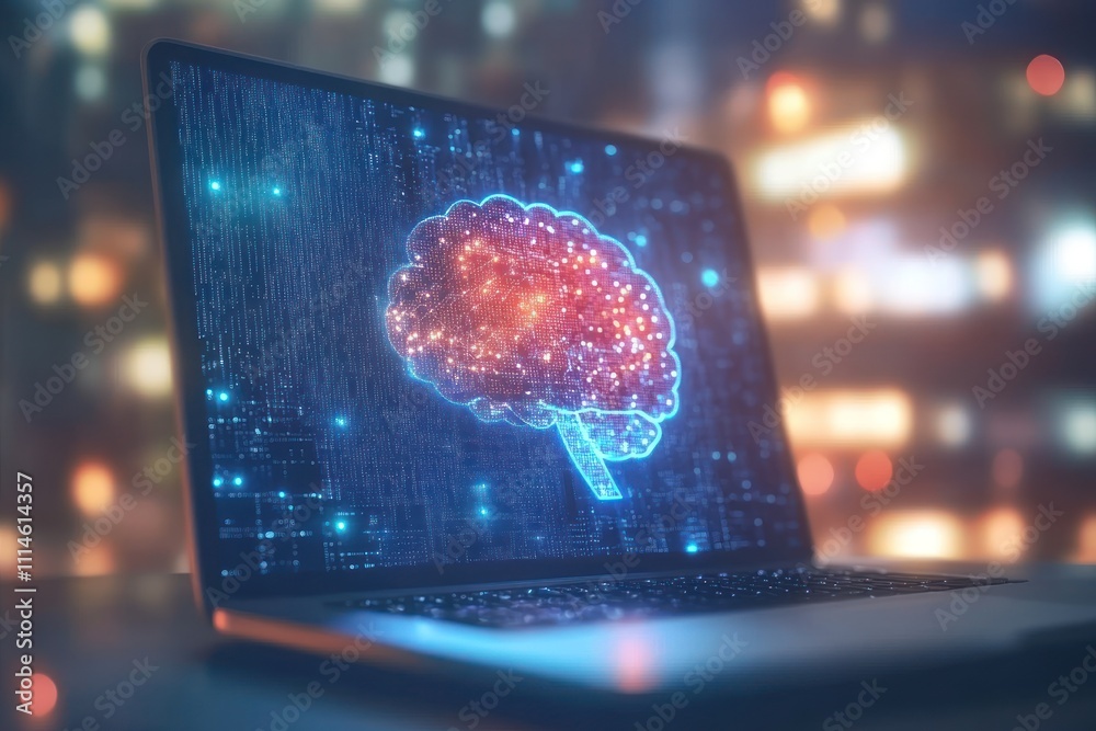 Poster digital brain visualization on laptop screen