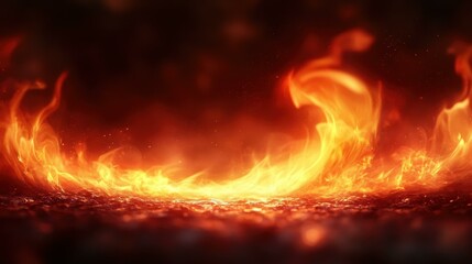 Abstract Fire Background. Fiery flames burning intensely on dark background, abstract fire art for energy, passion, power themes, Halloween decorations, dramatic lighting, heat effect, red orange yel