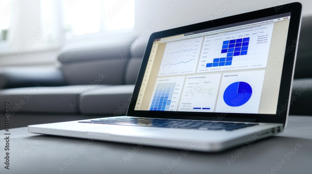 Poster Open Laptop Displaying Graphs and Charts