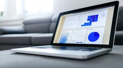 Open Laptop Displaying Graphs and Charts
