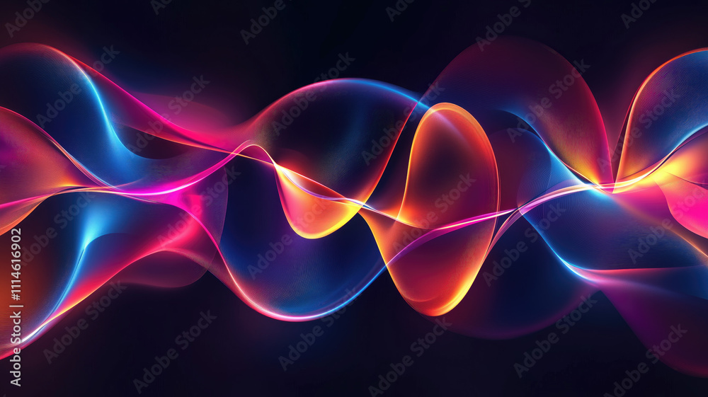 Wall mural generative ai illustration of abstract geometric background with shiny smooth shapes and glowing neo